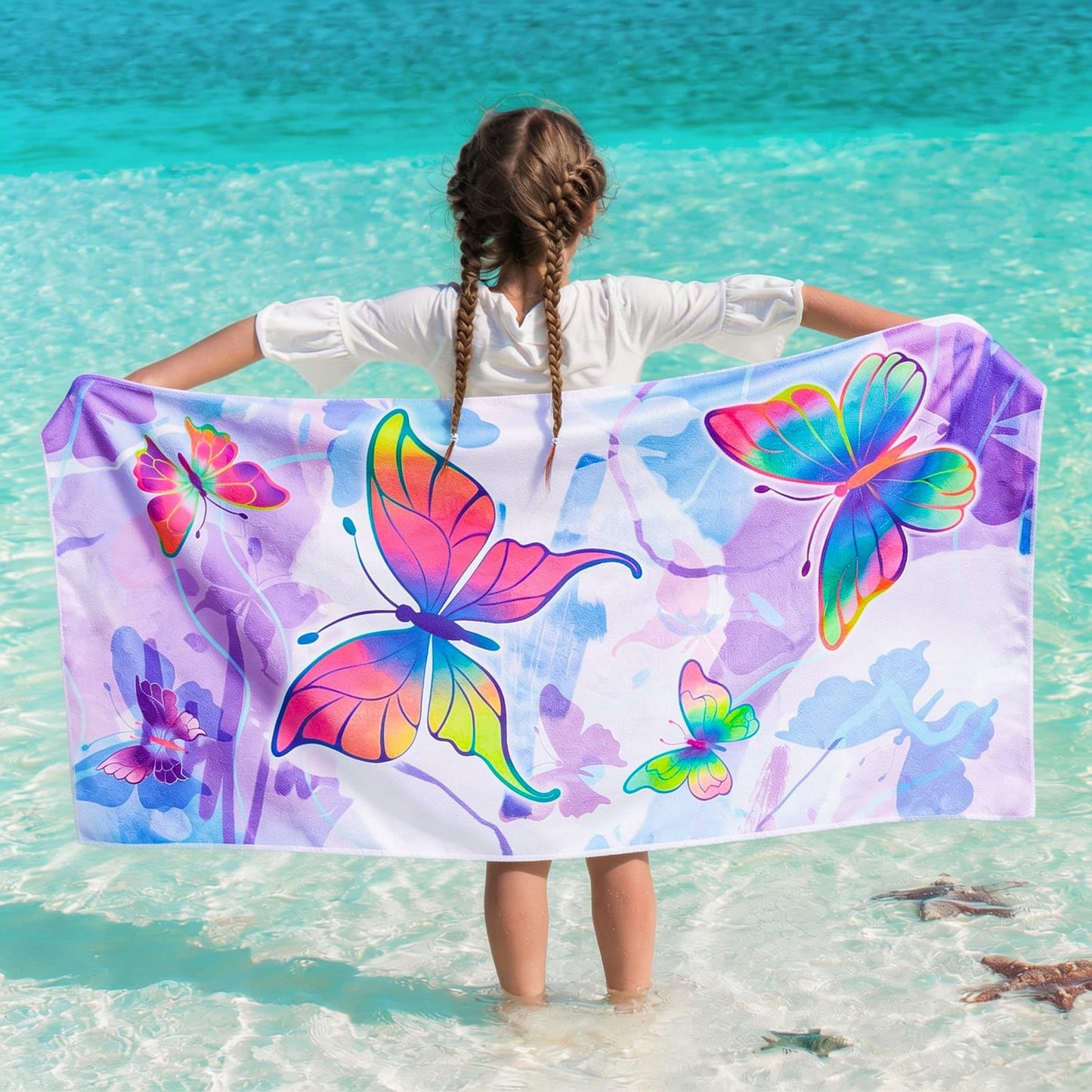 WERNNSAI Butterfly Microfibre Beach Towel for Kids, 76 x 150cm Bath Towel