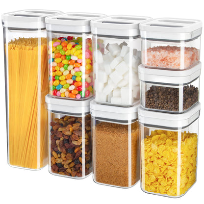 MR.SIGA 8 Piece Airtight Food Storage Container Set, BPA Free Kitchen Pantry Organization Canisters, One-handed Airtight Plastic Containers with Lids
