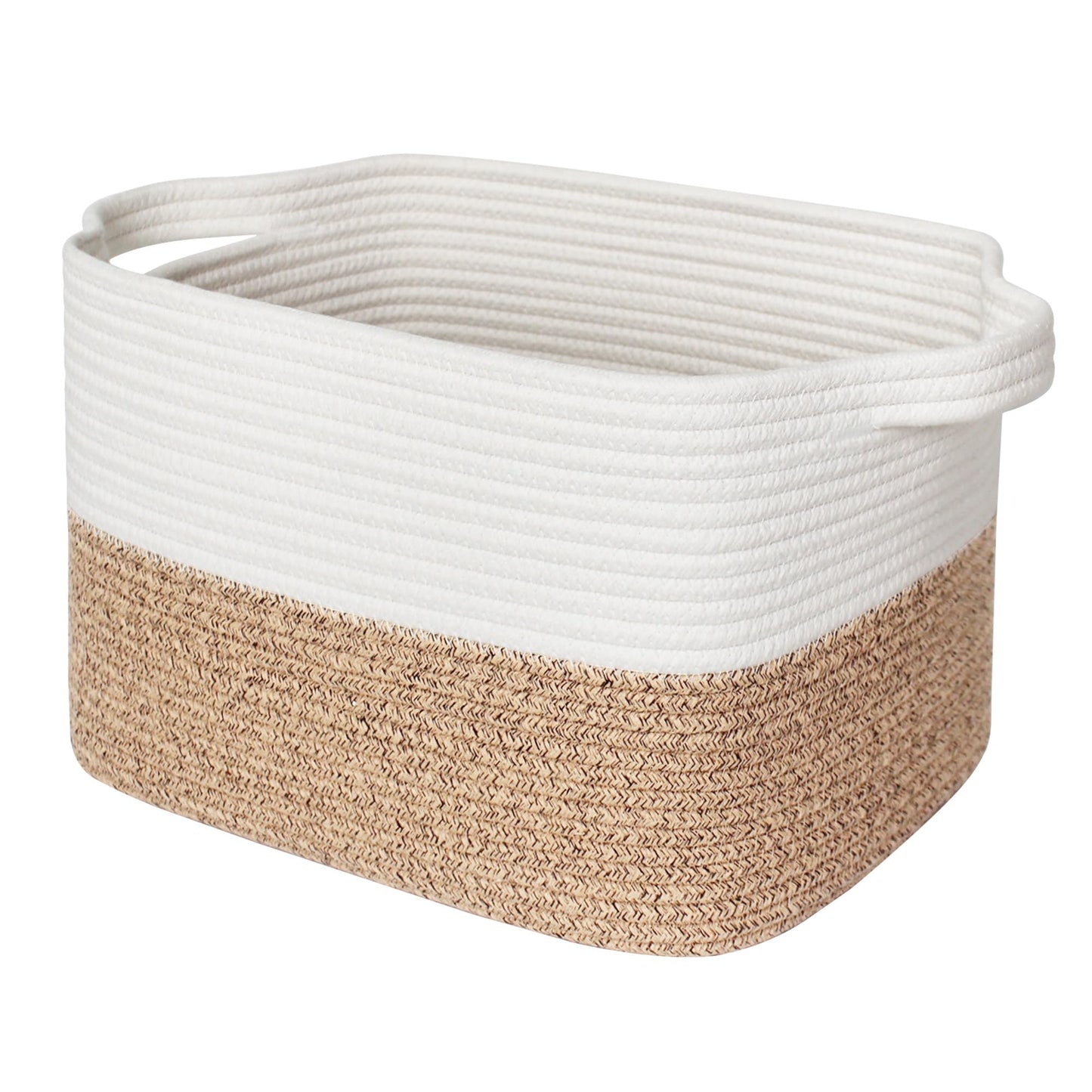 WILLITAT Woven Storage Basket, Medium Cotton Rope Bathroom Storage Basket for Shelves, Rectangular Basket for Towels, Shoes, Books, Gifts