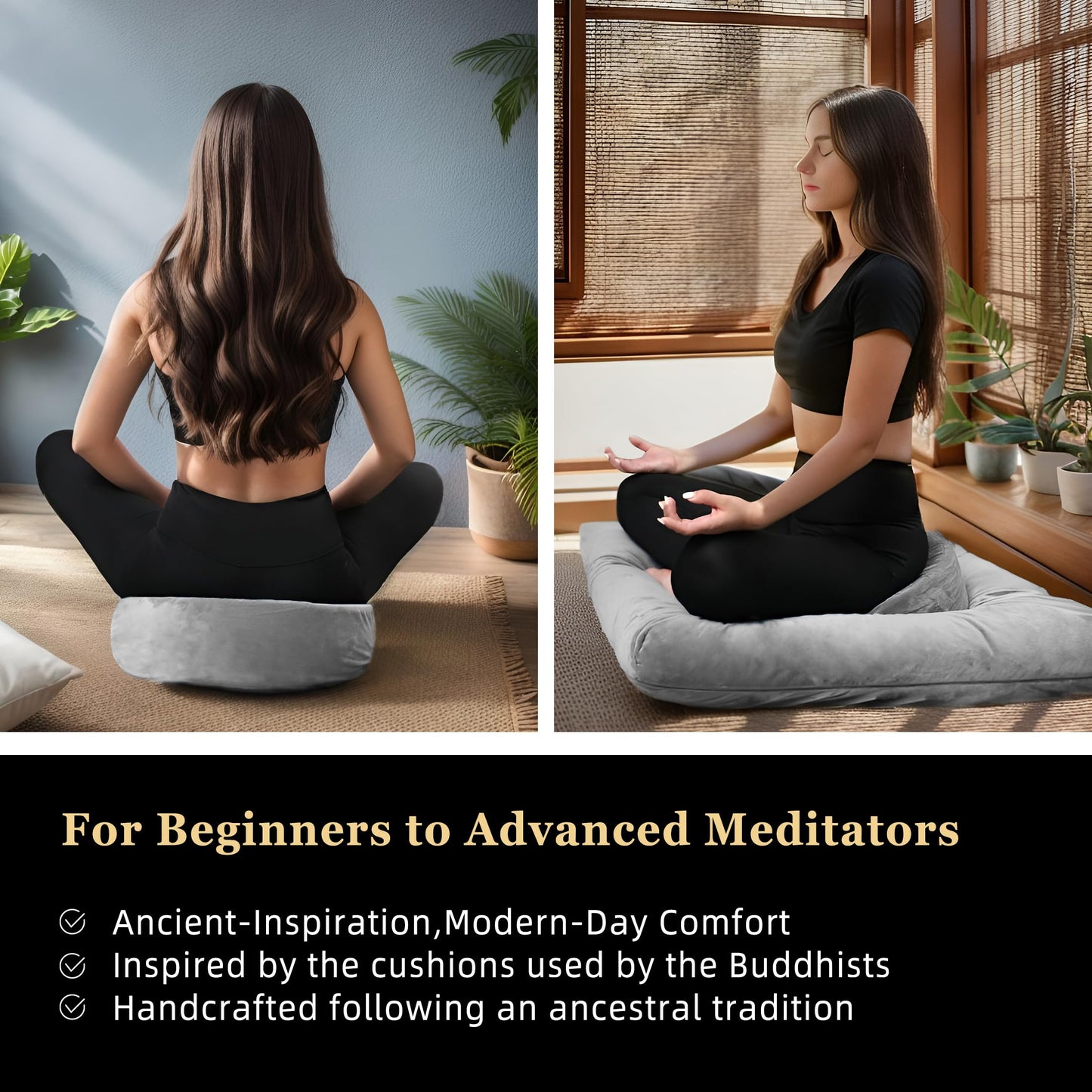 hunnidspace Meditation Cushion with Washable Premium Velvet Cover,100% Memory Foam Square Floor Cushion and Buckwheat Cushion Seating for Adults and