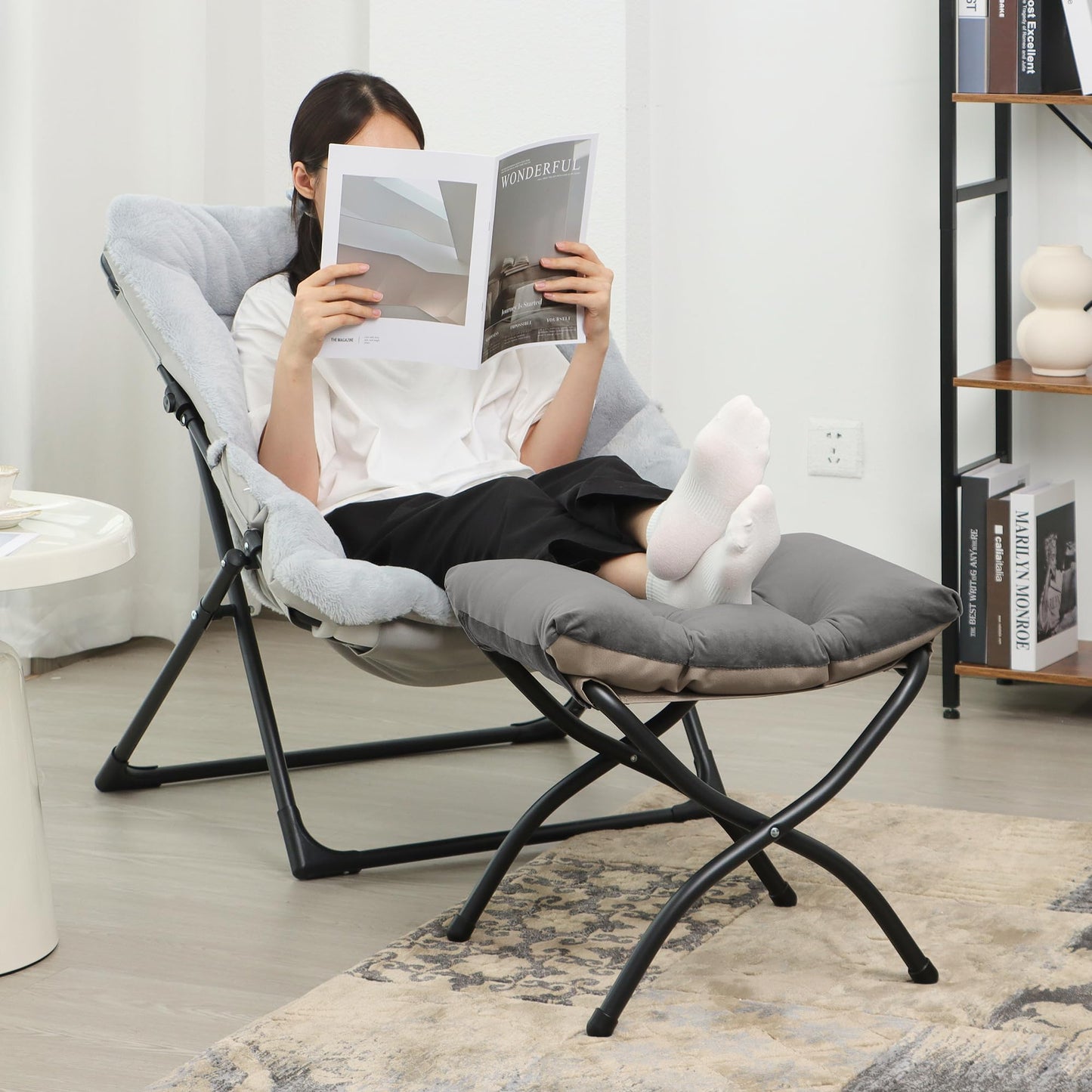 Mordchil EU 15"(H) Folding Ottoman, Foldable Footrest Stool, Portable Small Foot Stool for Couch, Collapsible Foot Rest Ottoman for Sofa