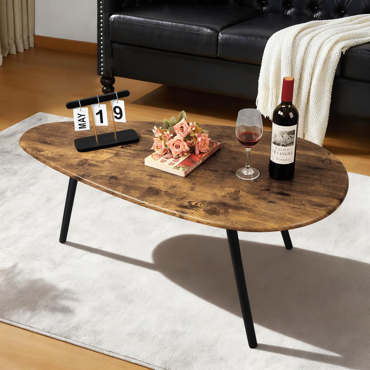 WDSHIYI Modern Coffee Table for Living Room Small Mid Century Coffee Table Rustic Oval Coffee Tables Retro Accent Sofa Center Tables for Living Room