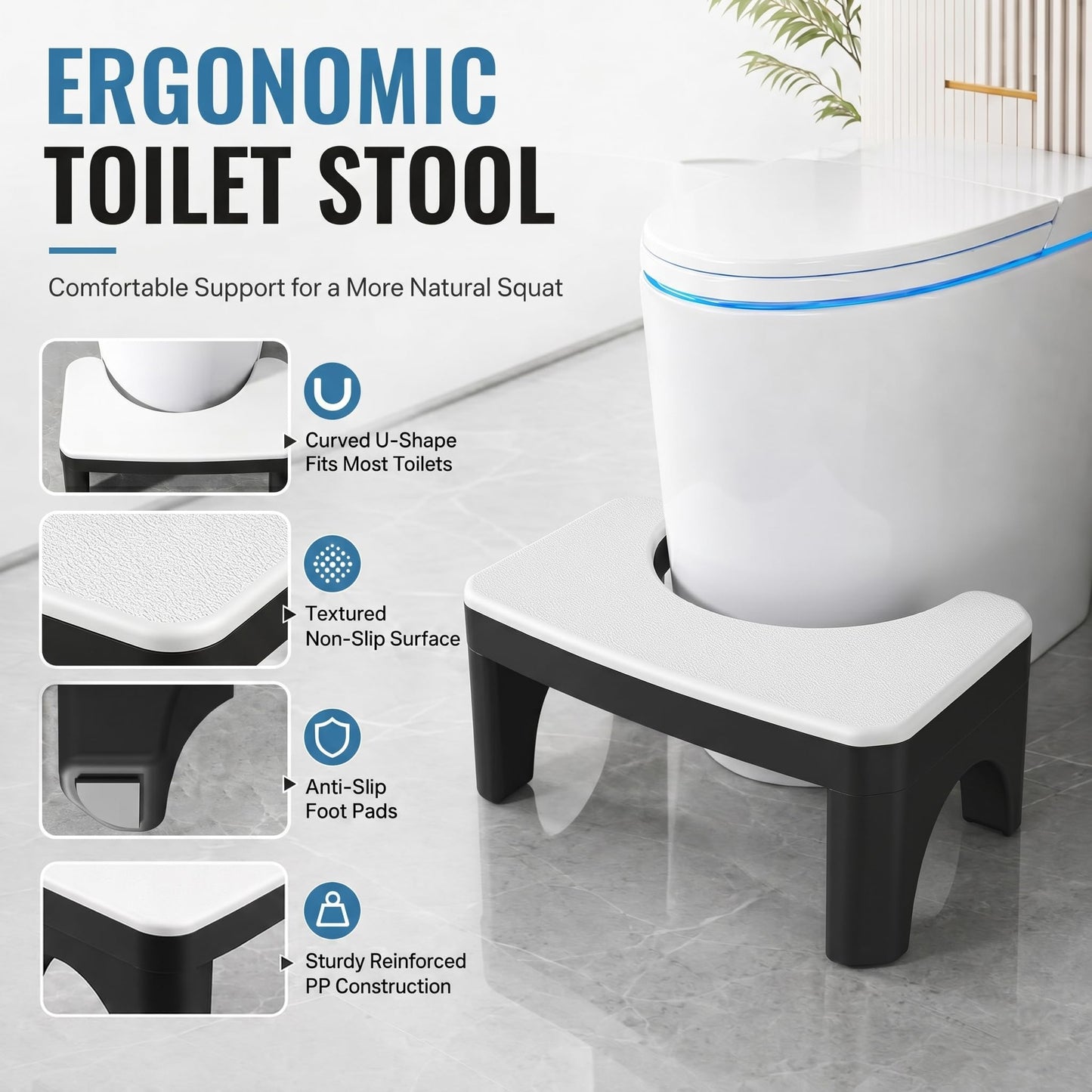 Squatting Toilet Stool for Adults, 6.7 Inch Poop Stool Squat Adult, Non-Slip Toilet Foot Potty Stools for Bathroom