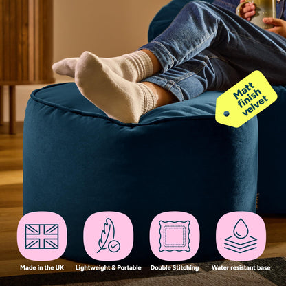 icon Milano Velvet Large Bean Bag Footstool with Filling Included, Blue