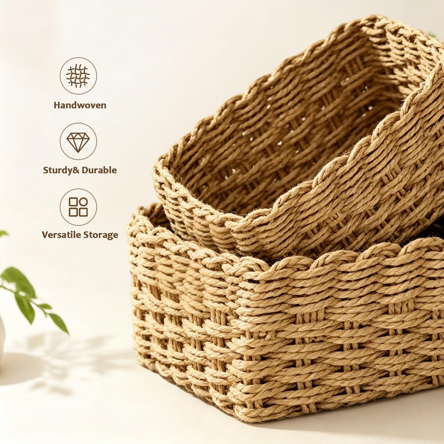 4PCS Woven Storage Baskets Set, Decorative Basket Organizer Storage Bins for Toys, Books, Clothes, Closet, Nursery, Bathroom