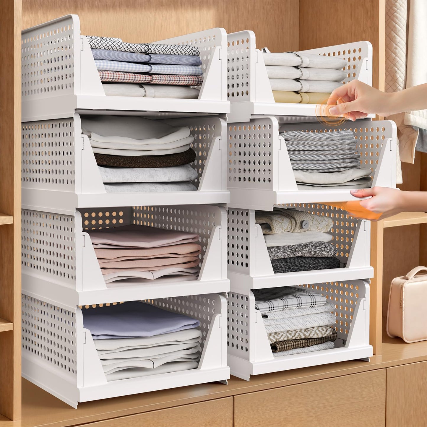 Tuocal 8 Pack Wardrobe Storage Organisers, Folding Closet Organisers Plastic Storage Drawer