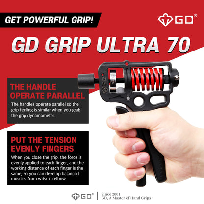 GD GRIP ULTRA-70 Hand Grip Strengthener (Adjustable Resistance: 44~154 lbs) Hand Strength Trainer Wrist and Forearm Exerciser Hand grippers Hand grips