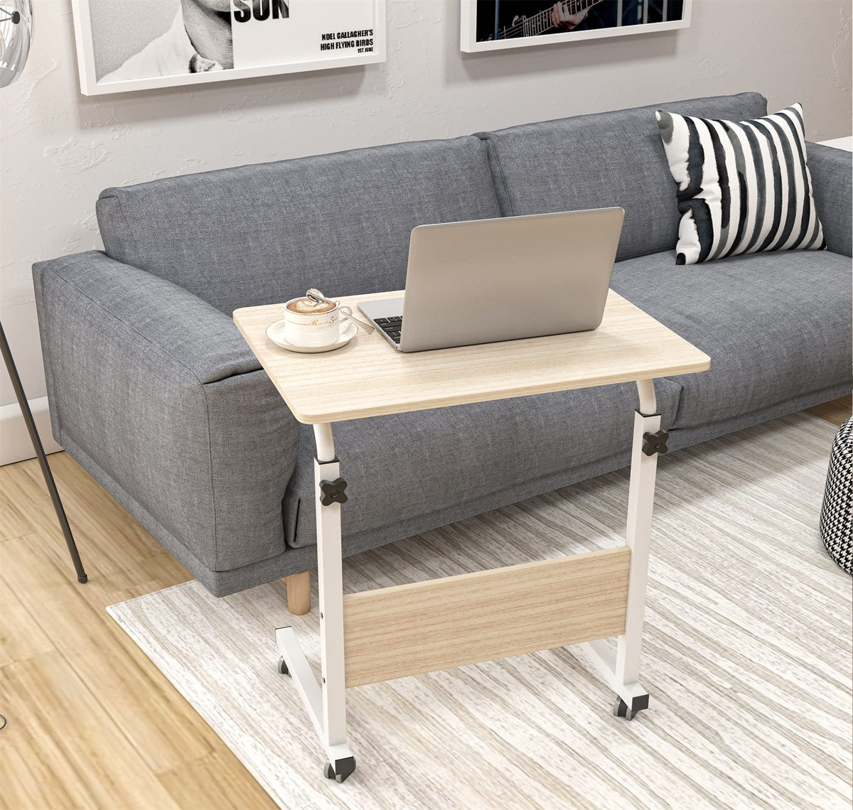 sogesfurniture Laptop Table Height Adjustable, Mobile Laptop Stand Coffee Table Side Table, portable Laptop Desk Tray for Sofa, Bed, Balcony, Garden