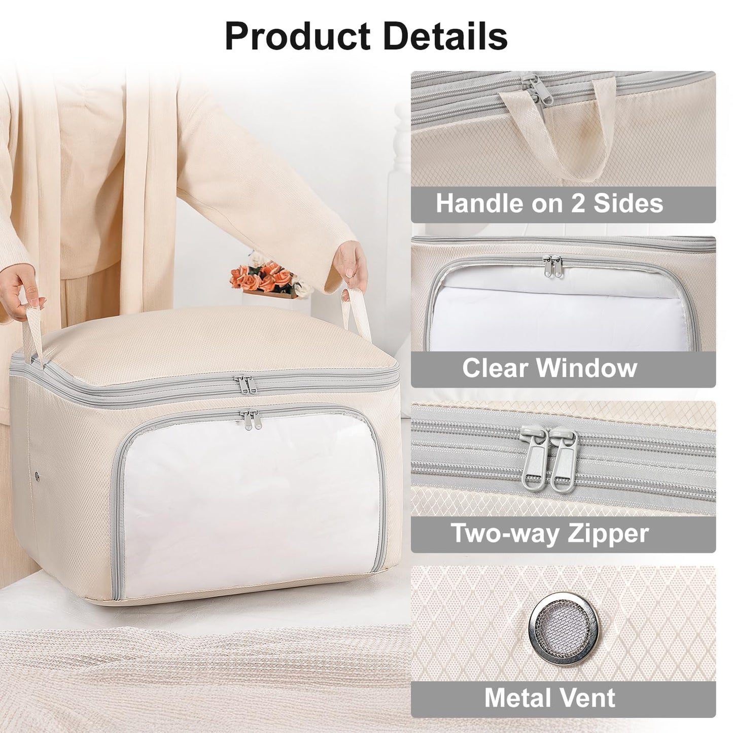 DIMJ Compression Duvet Storage Bags - 2 Pack 200L Self No Pump Compress Bags Bedding Box with Clear Front-Opening Window Dual Handles and Labels for