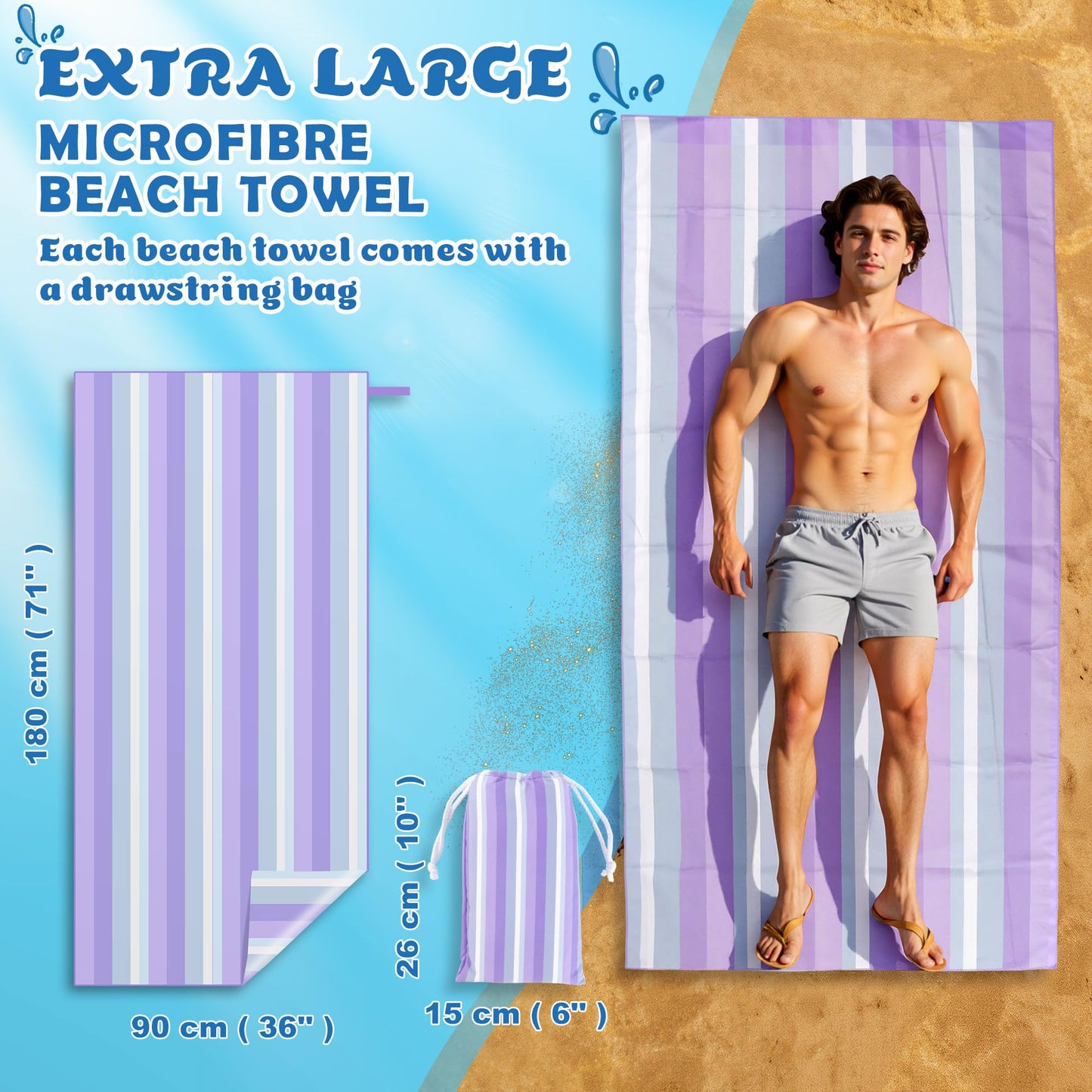 Anavasi Microfibre Beach Towels for Adults, 1 Pack 180 x 90cm 100% Recycled