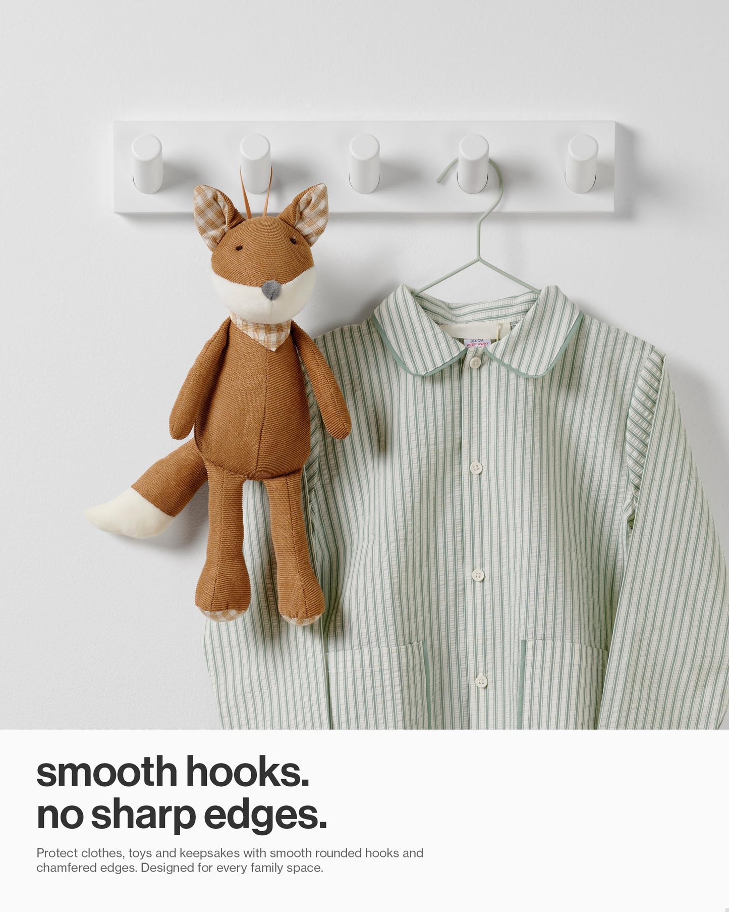 LARHN White Wall-Mounted Coat Rack, 2-Pack - 5 Coat Hooks, 42cm