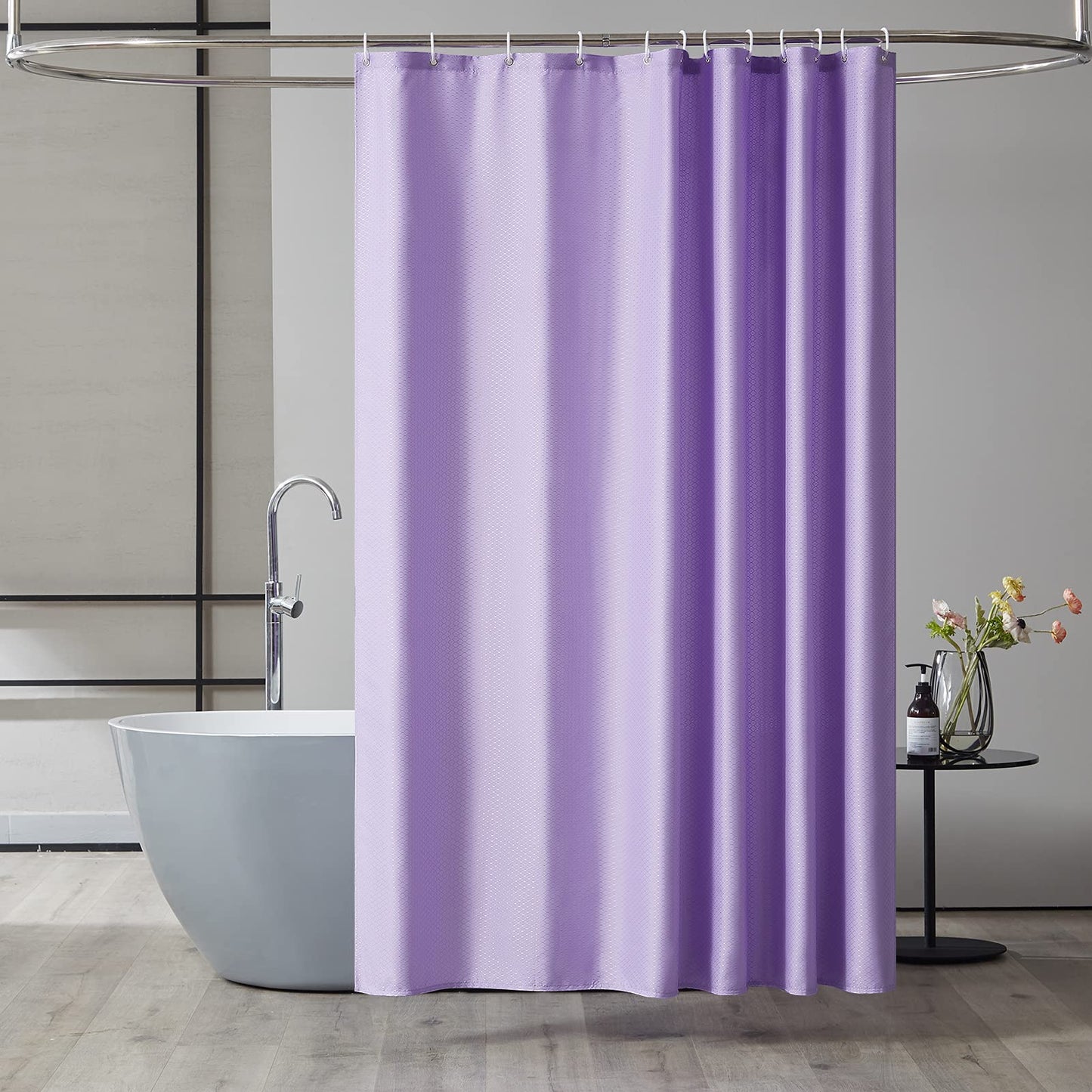 Furlinic Shower Curtain Mould Proof Resistantand Waterproof Bath Curtains Purple 180x180cm Waffle Polyester Fabric Washable for Bathroom with Hooks
