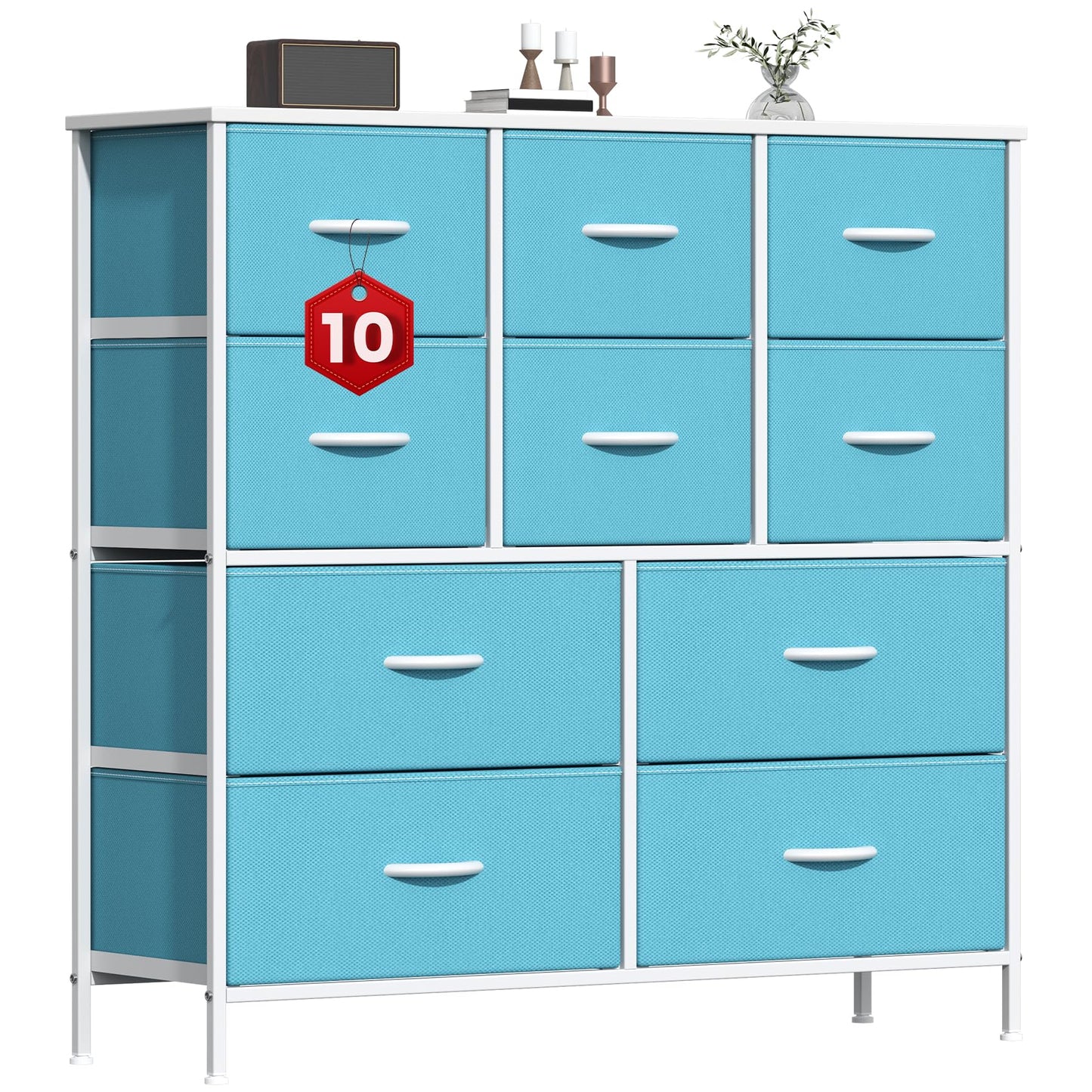 GoaHi Chest of Drawers, Large Dressers with Metal Frame and MDF Wooden Top Board, Adjustable Feet, Anti-Tip Safety