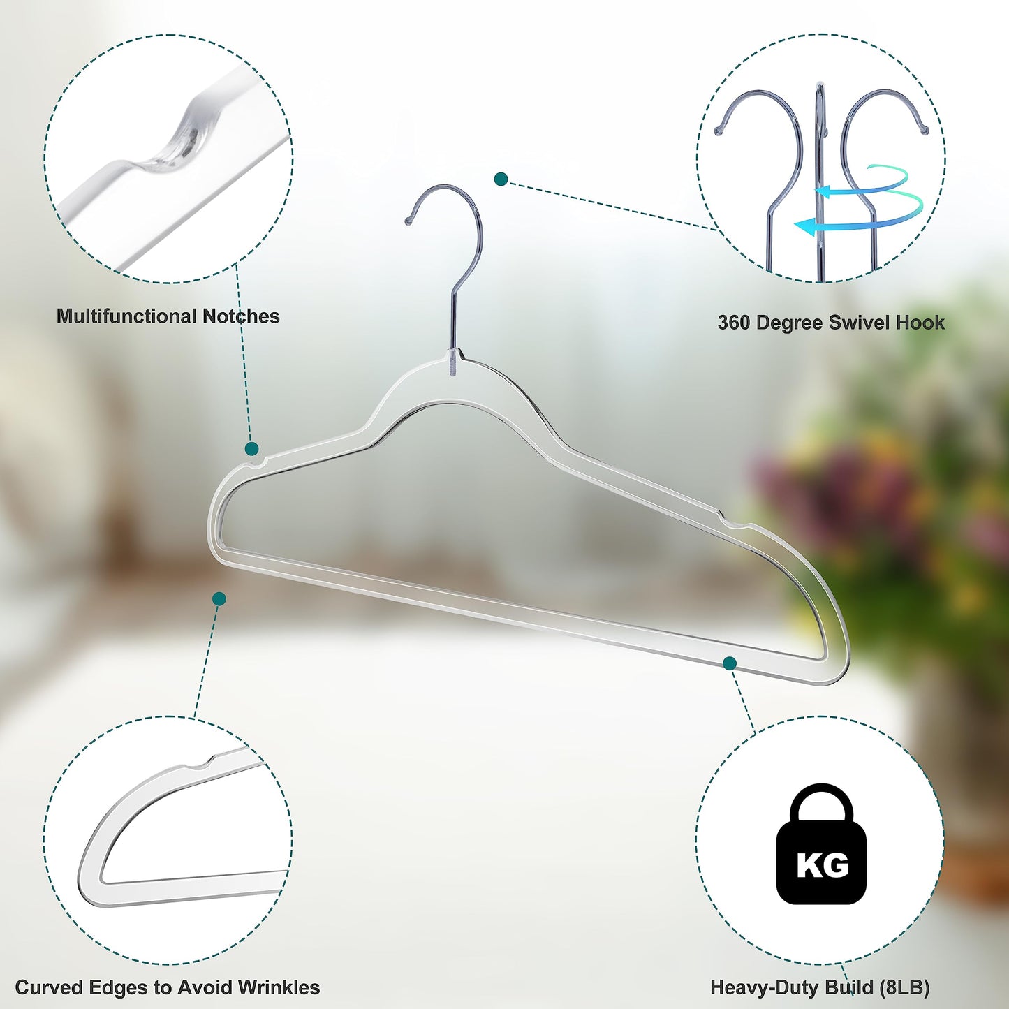 Quality Hangers Clear Plastic Hangers for Clothes | 50 Pack - 16.5 Inch | Heavy Duty Hangers Space Saving Crystal Clear Acrylic Hangers