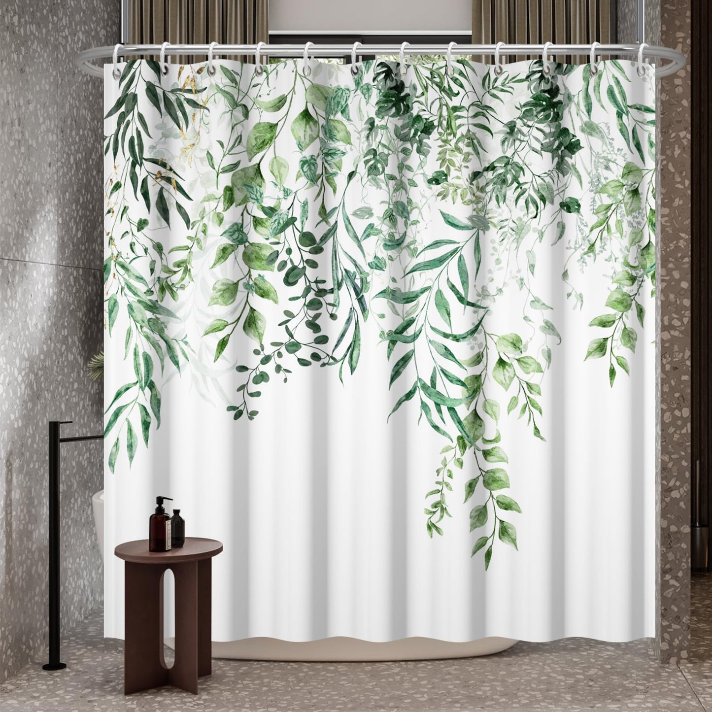 Bovlleetd Plant Floral Shower Curtain 122x183cm Waterproof Green Plant Bathroom Decoration Leaves Curtain Washable Bathroom Curtain Quick-Drying