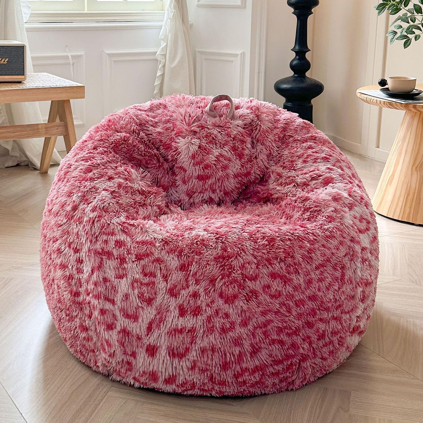 XeGe Faux Fur Leopard Print Bean Bag Chair Cover(No Filler), Cheetah Pink