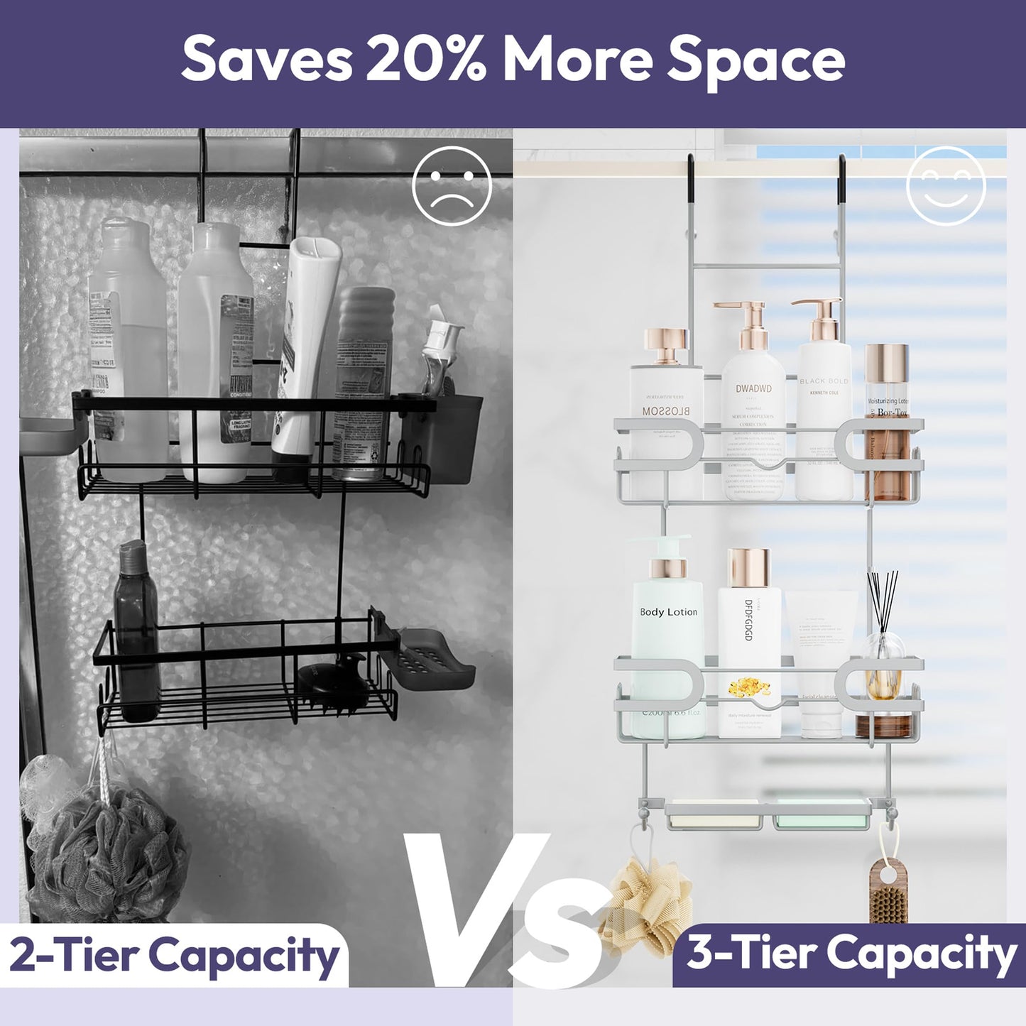 SWTYMIKI Shower Caddy Hanging - 3 Tier Over Door Shower Shelf With 16 Hooks and 2 Soap Dish, Rustproof Hanging Shower Organiser