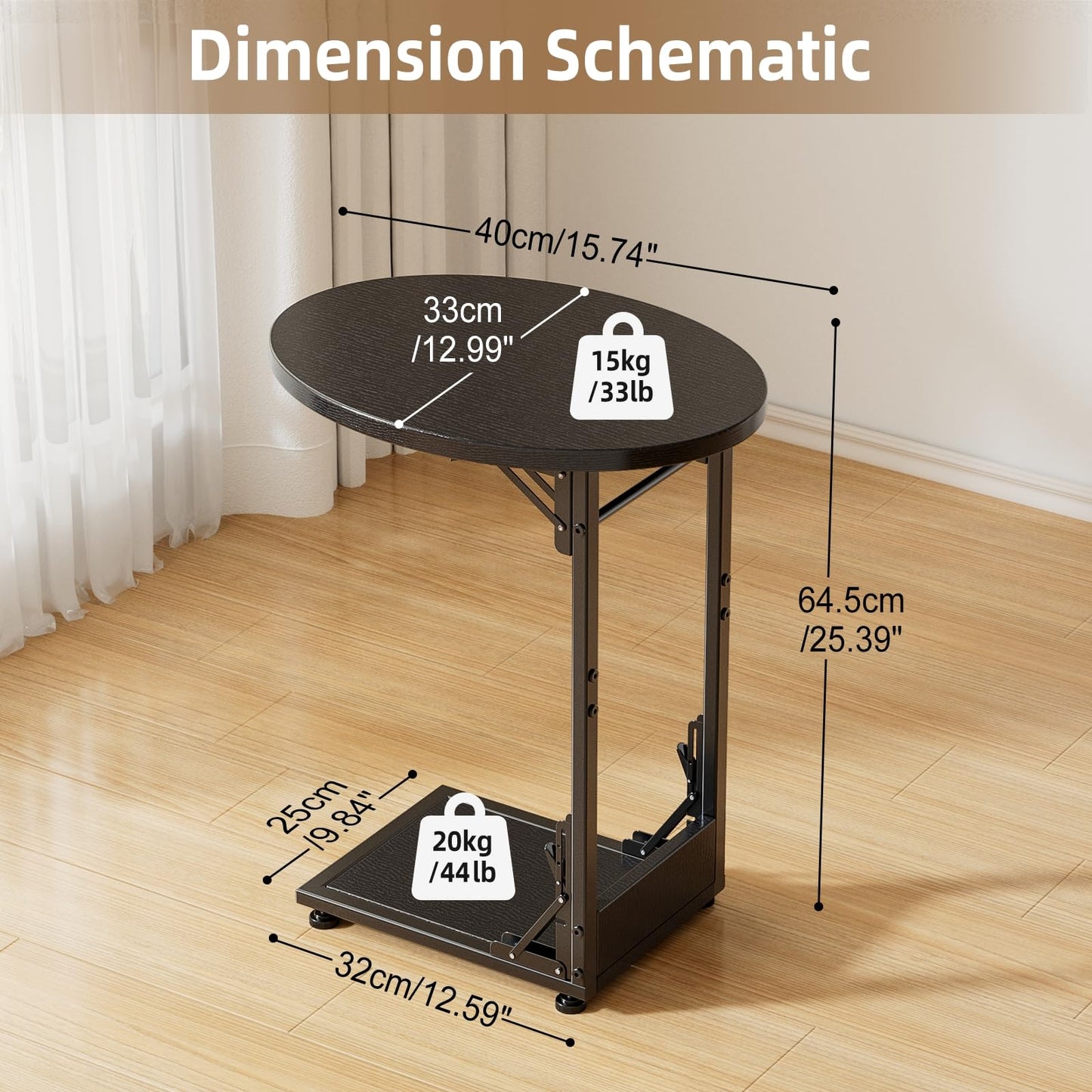 Mutool C Shaped Side Table, Foldable Round Sofa Table with Metal Frame, Small Coffee Table for Living Room Bedroom Office, Black