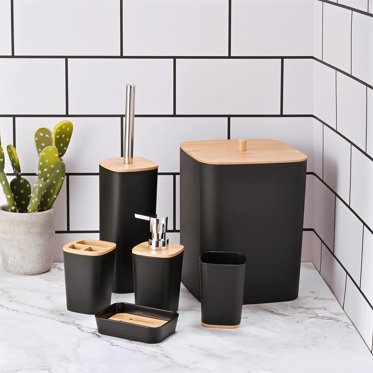 Yorkmills 6 Pieces Bamboo Bathroom Accessories Set(Black)