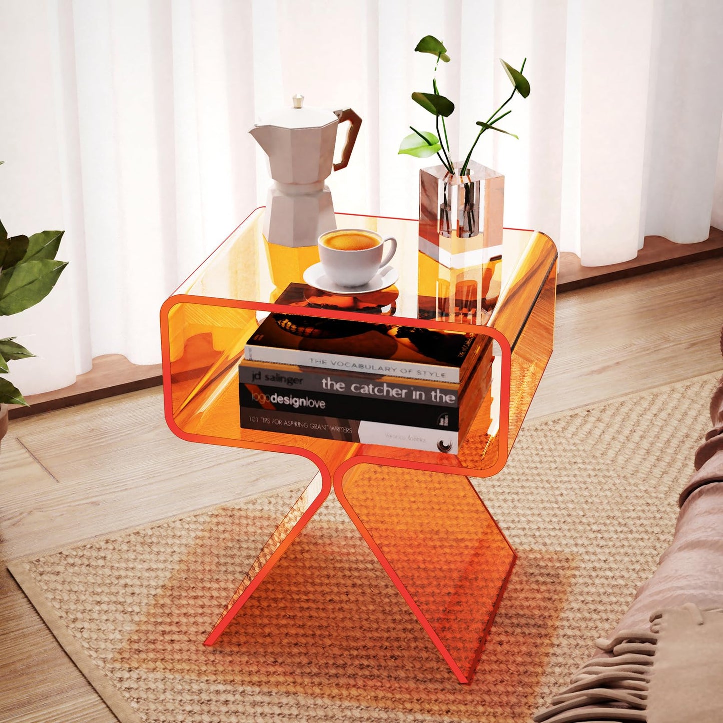 solaround Acrylic Side Table, No Assembly, 39 x 30 x 45 cm, Orange