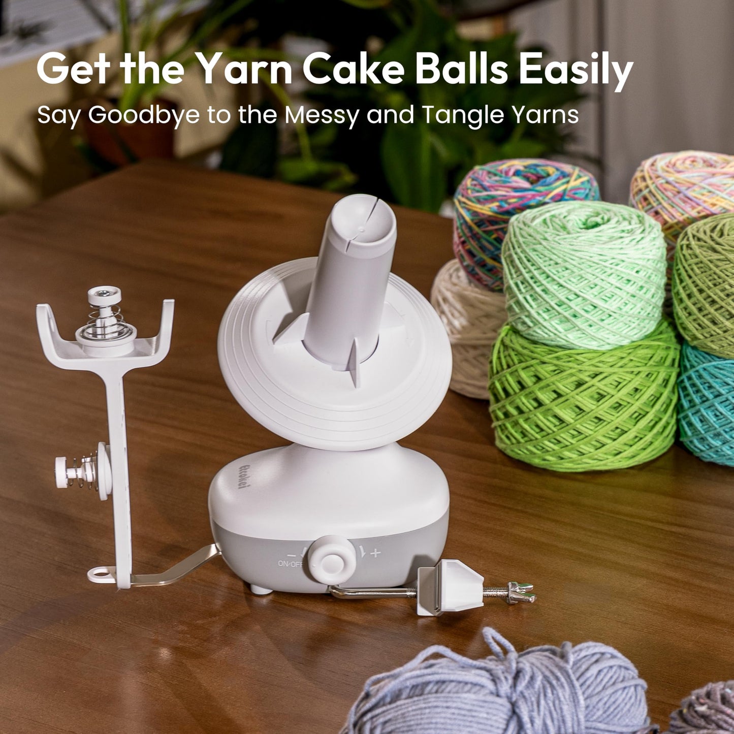 Etcokei Yarn Winder, Electric Wool Winder for Crocheting, Compact Yarn Cake Winder with Strong Tension Stepless Speed, Automatic Yarn Ball Winder Yarn