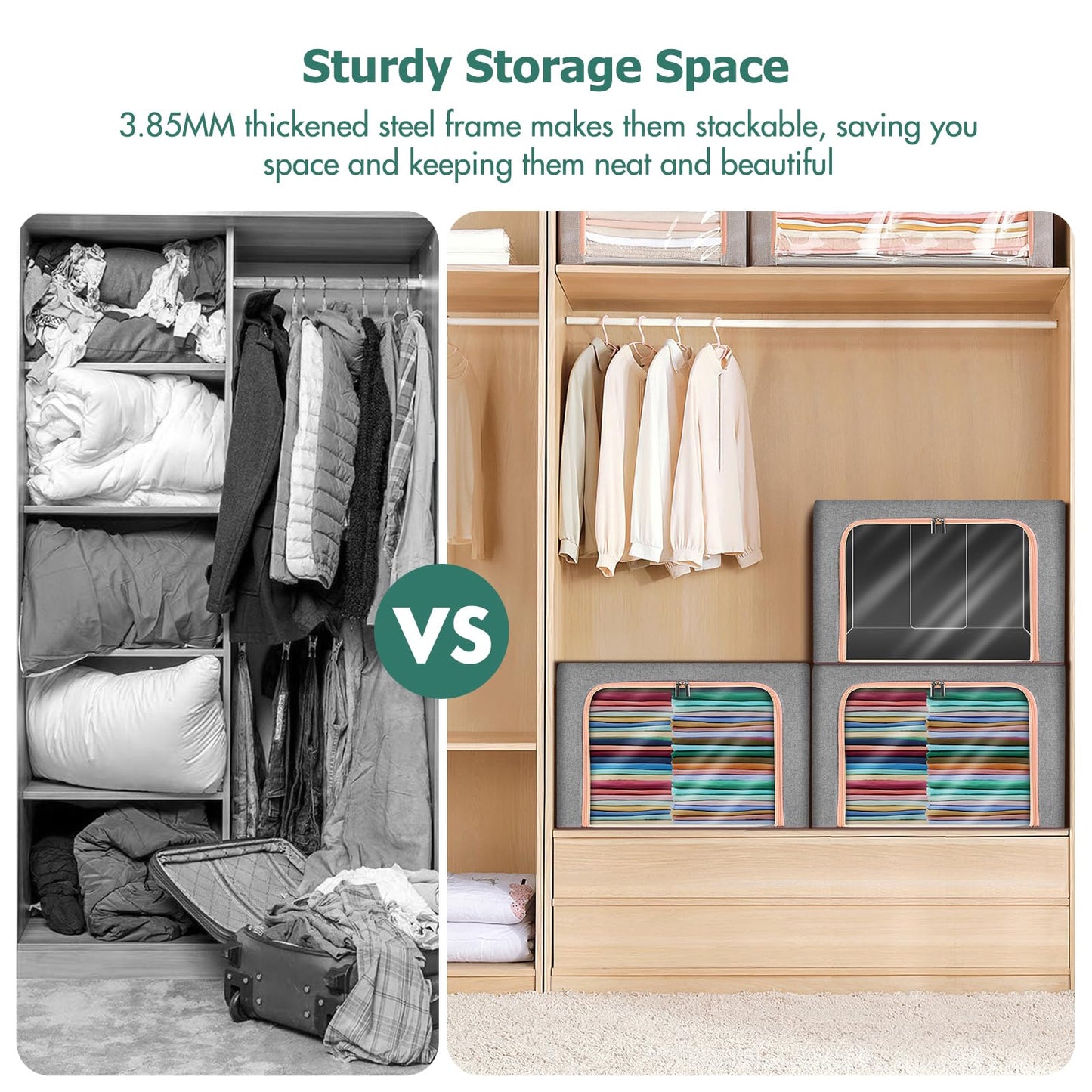 3 Pack Clothes Storage Bags - 24L Large Capacity Clothing & Wardrobe Storage Bags with Double Opening Zip and Lid