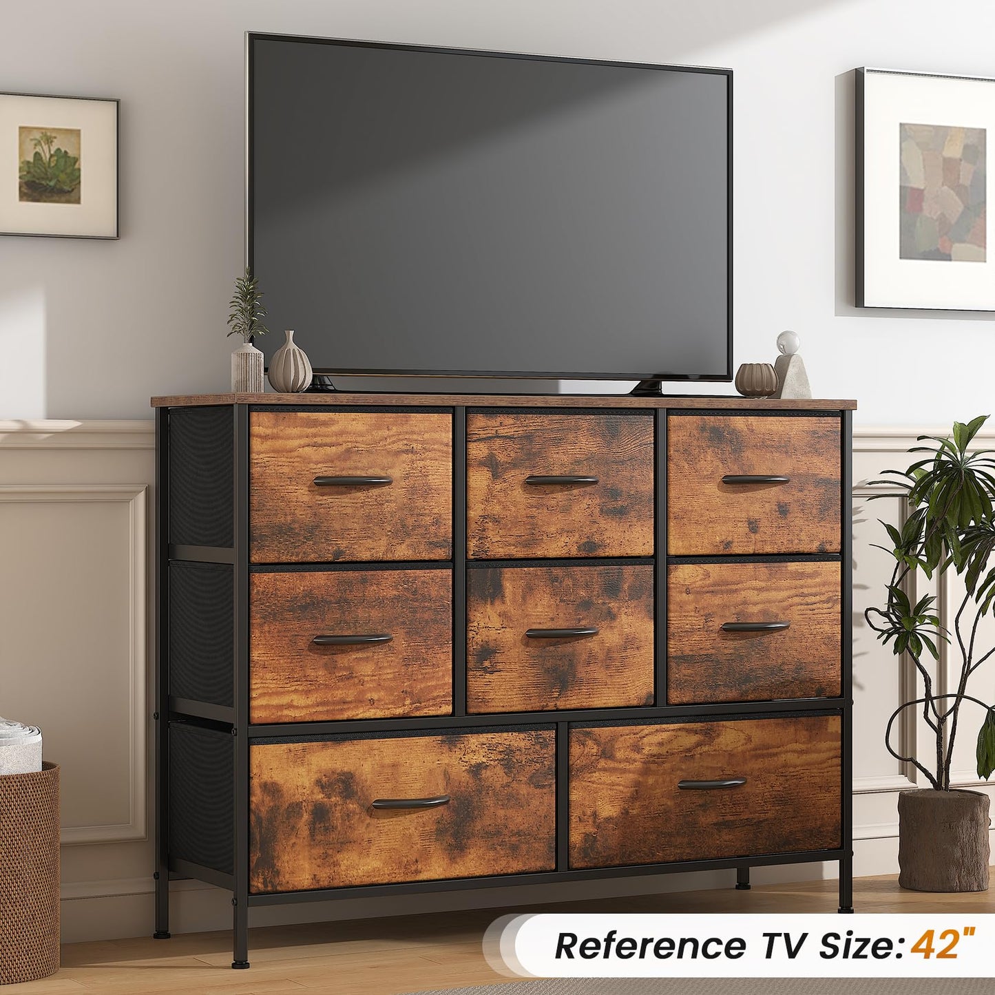 Feonase Chest of Drawers,Bedroom Dresser with 8 Fabric Drawers, Metal Frame & MDF Wood Top, Adjustable Feet, Storage Organizer Unit for Bedroom