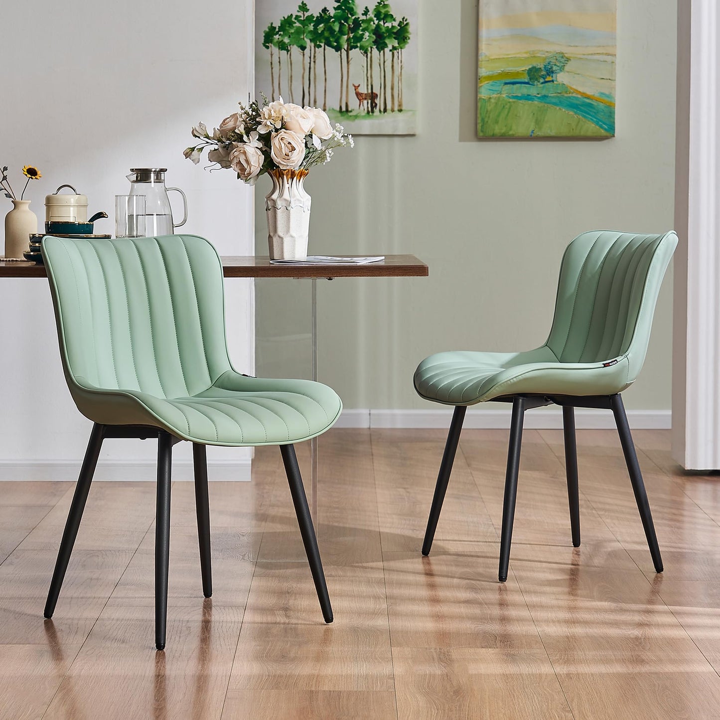 YOUNIKE Dining Chairs Set of 2 Modern Kitchen Dining Room Chairs with Metal Legs, Armless Upholstered Faux Leather Accent Chairs with Backrest