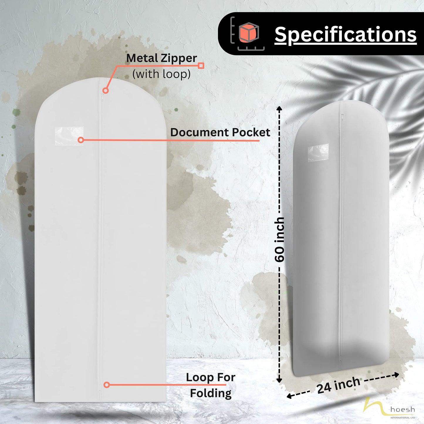Hoesh UK Women White 60 Inches Breathable Bridesmaids Long Zip Wedding Gown Dress Travel Storage Garment Cover Bag