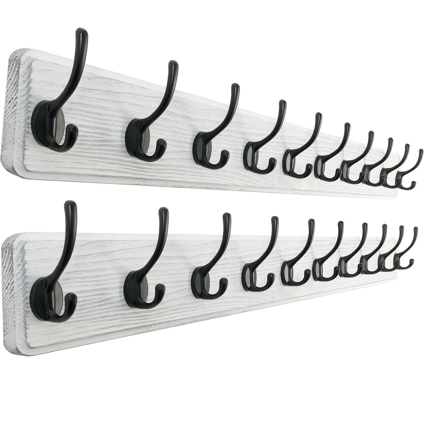 SKOLOO Farmhouse Style Wall Mounted Coat Rack, Pack of 2, Pine Solid Wood Coat Hook Hanger - 10 Hooks for Hanging Clothes Robes Towels Coats