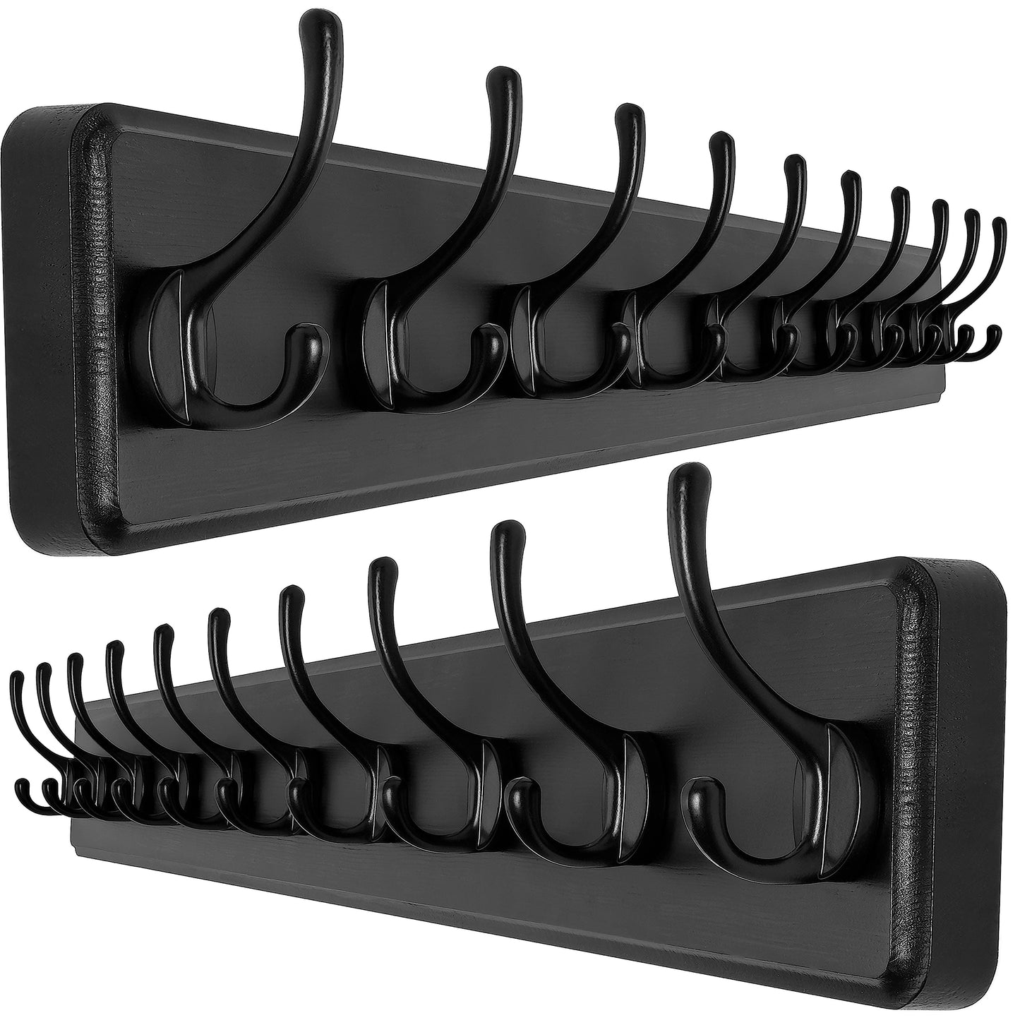 SKOLOO Farmhouse Style Wall Mounted Coat Rack, Pack of 2, Pine Solid Wood Coat Hook Hanger - 10 Hooks for Hanging Clothes Robes Towels Coats
