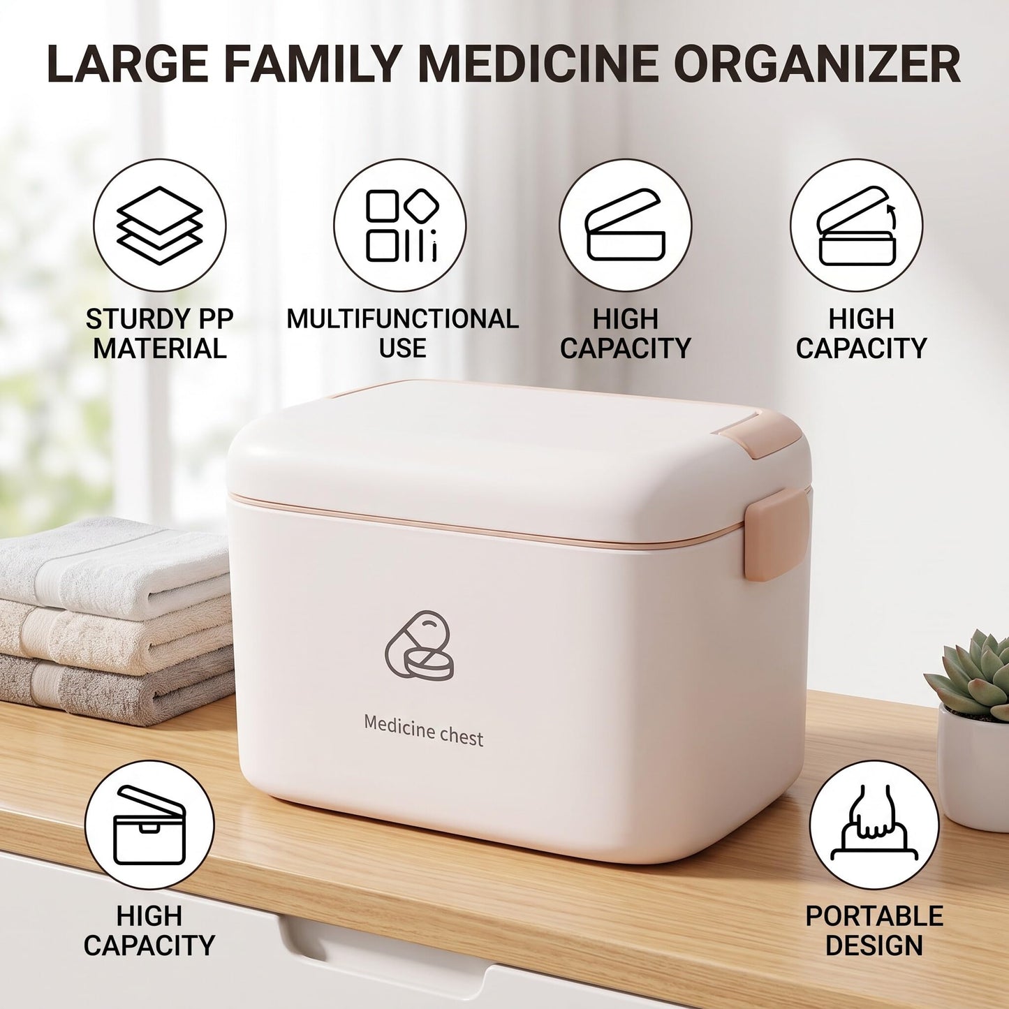 LiebeWH Medicine Box Organizer Family Large Plastic Medicine Storage Box with Removable Tray First Aid Box Emergency Medicine Container (Type B)