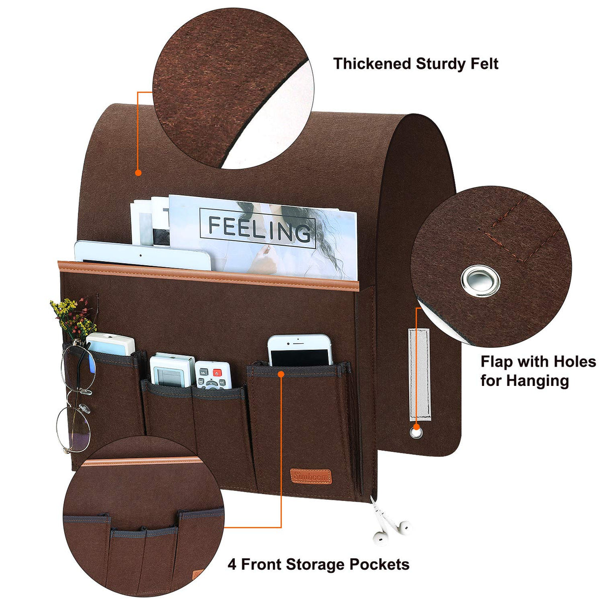 SIMBOOM Sofa Armrest Hanging Storage Bag - Coffee
