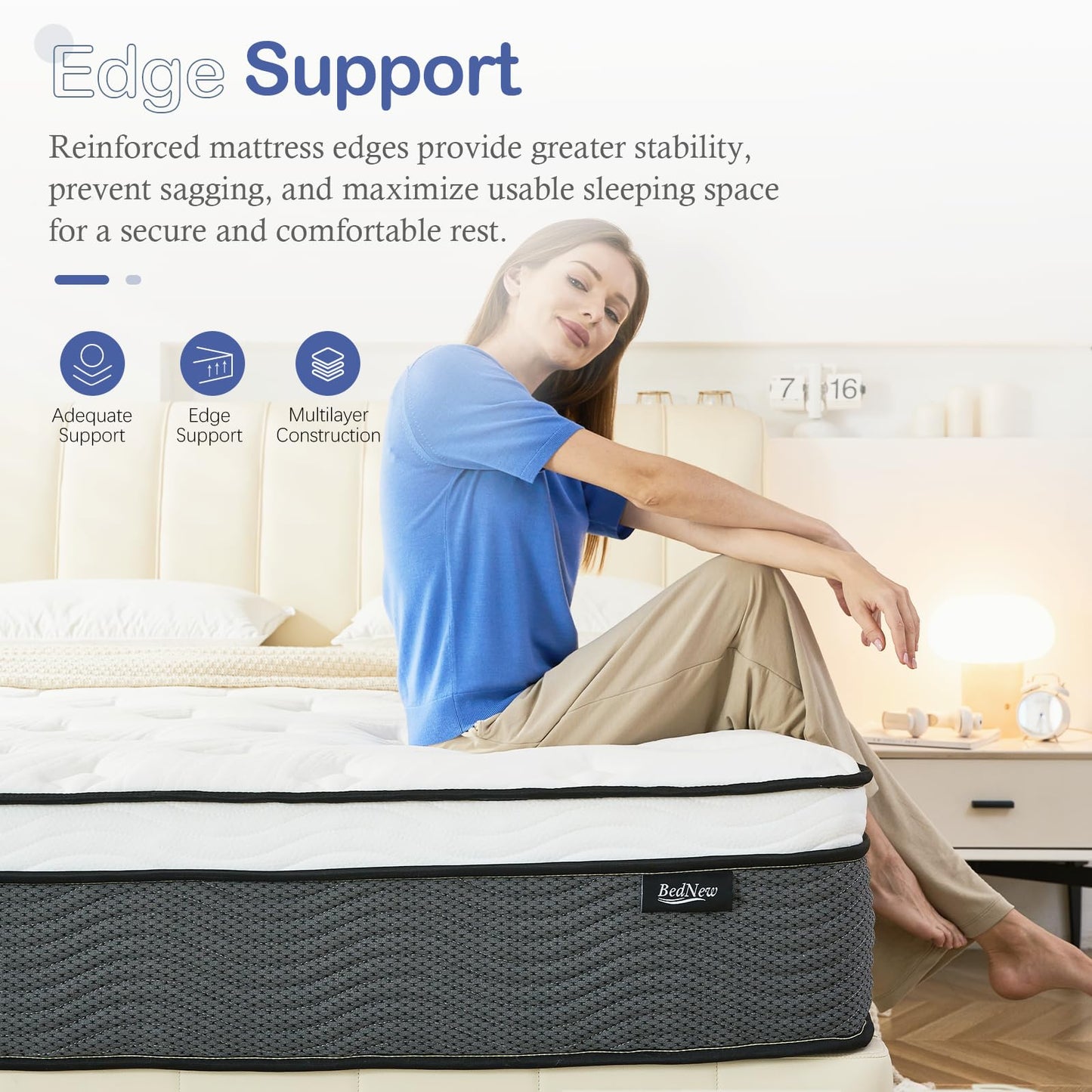 Bednew Double Size Mattress 4FT4, 11 inch Medium-Firm Hybrid Mattress, Memory Foam & Pocket Spring for Balanced Contouring and Gentle Support