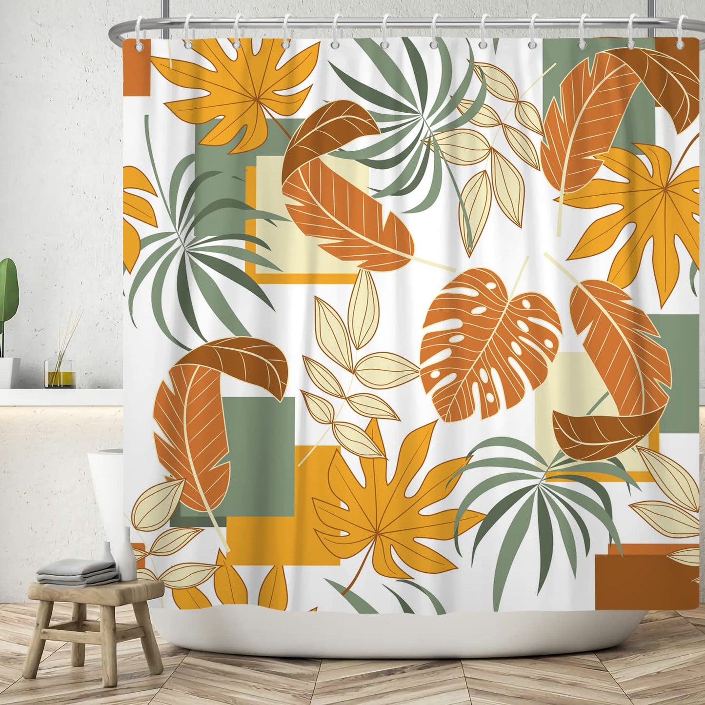 Bovlleetd 60x72inch Bohemian Bathroom Curtain Waterproof Abstract Botanical Shower Curtain Watercolor Mid-Century Tropical Plant Shower Curtains