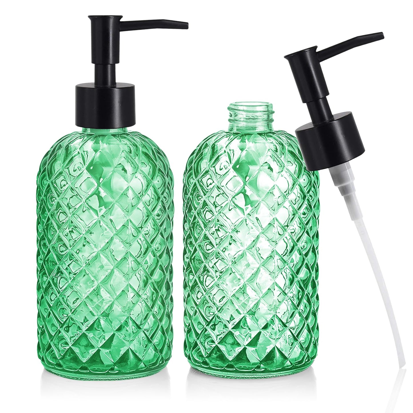 Ulable Green Glass Soap Dispensers, 14OZ/400ML, Set of 2 Pump Bottles