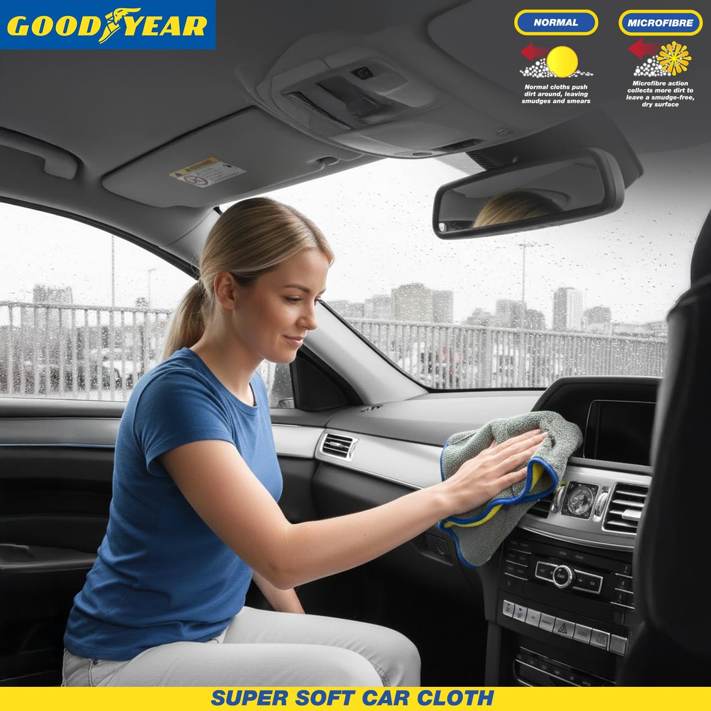 Goodyear Luxury Valet Cloth Large Deep pile for absorbency| For showroom perfect finish |2 in 1 luxury car cloth| Microfibre technology| Cleaning