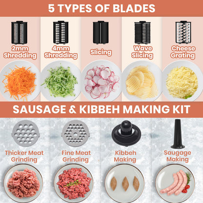 Parmedu Electric Cheese Grater & Meat Grinder: Electric Vegetable Cutter Electric Slicer Shredder Salad Maker - Professional Meat Mincer with 2