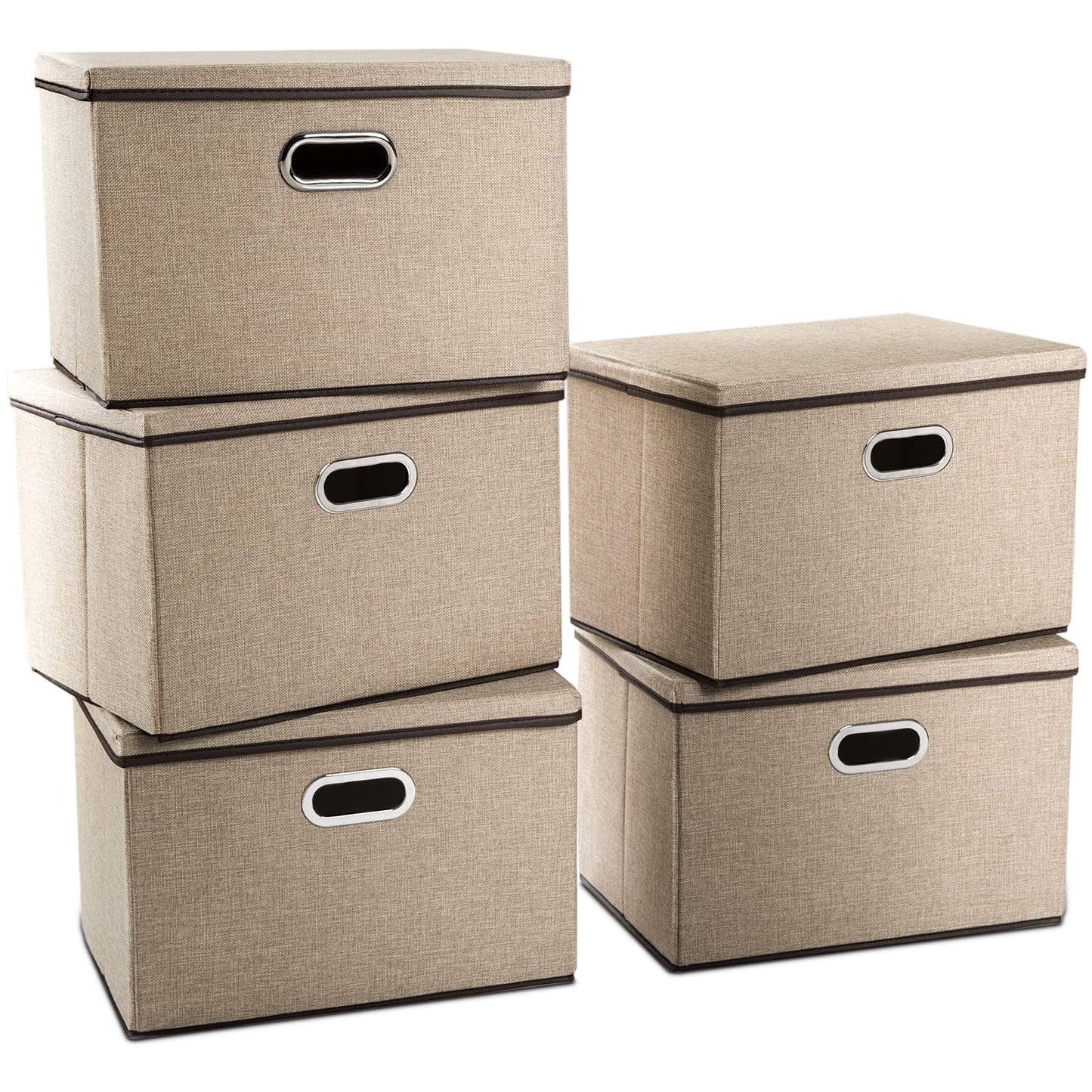 Prandom Storage Boxes with Lids Large,Collapsible Linen Fabric Storage Box,Decorative Bins,Really Useful Box,Clothing
