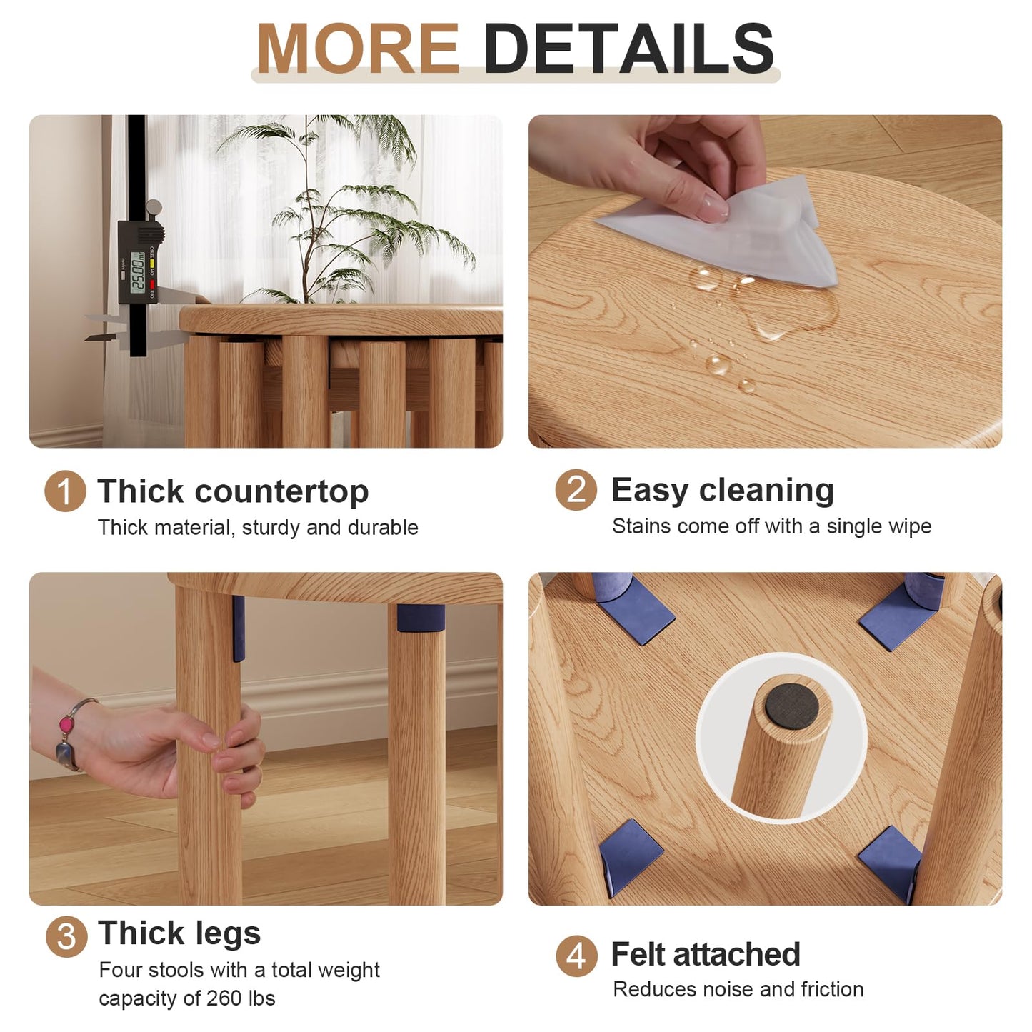 YQJJGL 4PCS Wood Stools, Rustic Stool, Wooden Chair, Kitchen Stools, Stackable Round Stools for Dining Room, Living Room, Classroom, Bedroom