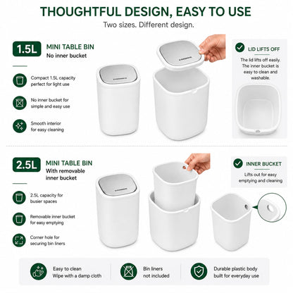 EverGrove Mini Table Bin,Desktop Trash Can Arctic White, 1.5, Litres