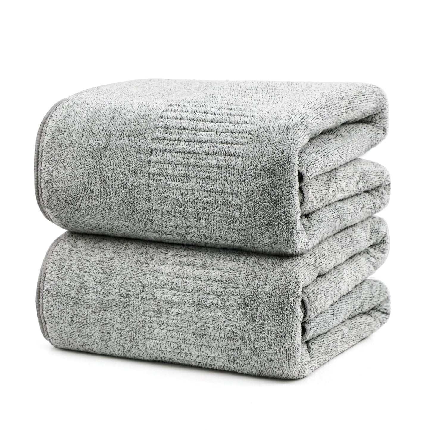 SEISSO Set of 2 Bath Towels, 88.9 × 160 cm Oversized Bath Sheets, Highly Absorbent & Quick-Drying Bamboo Fibre Towels for Bathroom Use, Grey