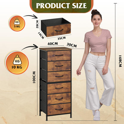 WLIVE Chest of Drawers, 6 Fabric Drawers Tall Narrow Dresser for Bedroom