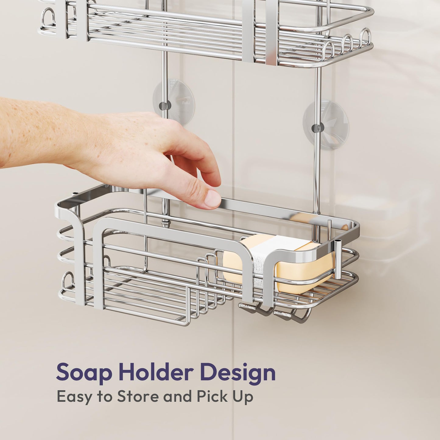 SWTYMIKI Shower Caddy Hanging Organiser - Over Door Shower Caddy with Soap Holder, 11 Hooks, 2 Installation Ways for Shower Organiser