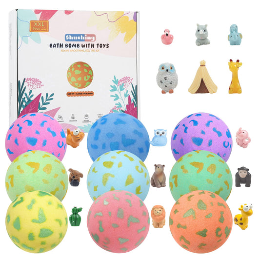 SHUCHING 9 XXL Animals Bath Bombs for Kids with Toys Inside, Kids Bath Bombs Gift Set with Surprise, Natural Organic Shea Butter Bubble Bath Fizzy for