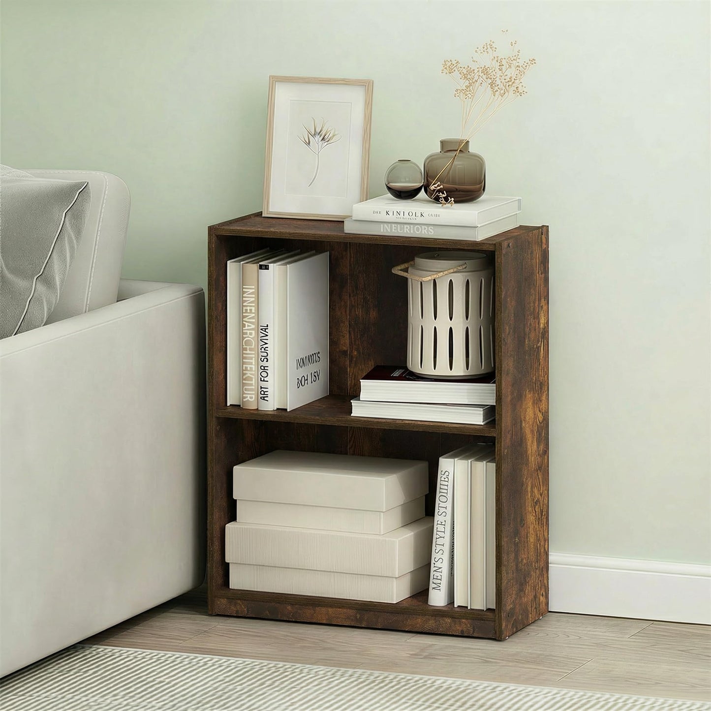 Furinno GRUEN Book Shelf, 2-Tier Small Bookshelf, Bookcase with Open Shelf, 21.1 x 55.4 x 68.6 cm, for Organization and Storage, for Living Room