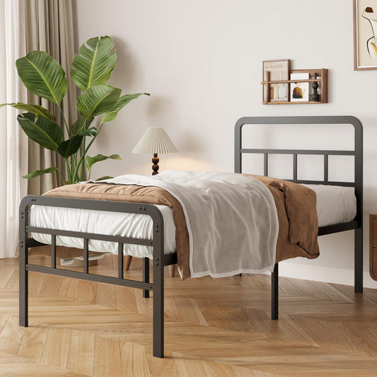 Yicensen 2ft6 Small Single Bed Frame with Headboard and Footboard, 46cm Height Small Single Metal Bed Frame with Heavy Duty Slat Support, Underbed