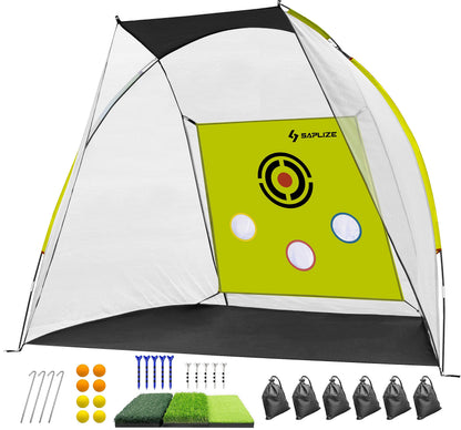 SAPLIZE Large Golf Practice Net, Ultra-Stable Golf Nets for Backyard Driving, Noise-Reducing Target Cloth, 10x7ft Golf Hitting Net with Tri-turf Golf