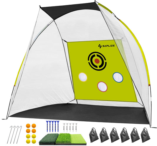 SAPLIZE Large Golf Practice Net, Ultra-Stable Golf Nets for Backyard Driving, Noise-Reducing Target Cloth, 10x7ft Golf Hitting Net with Tri-turf Golf