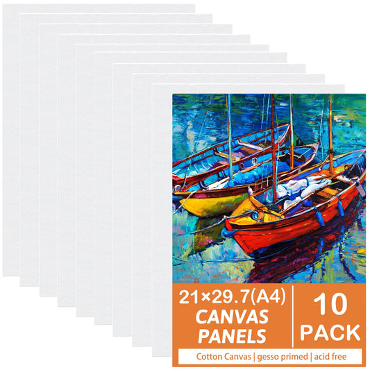 Koncci Canvas for Painting 21X29.7cm, 10 Packs a4 Canvas Cotton Acid-Free for Acrylic Paint, Oil Paint & Wet Water Art Media, Canvases for